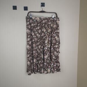 Broomsticks LTD Brown Floral Wrap Midi Skirt Size L